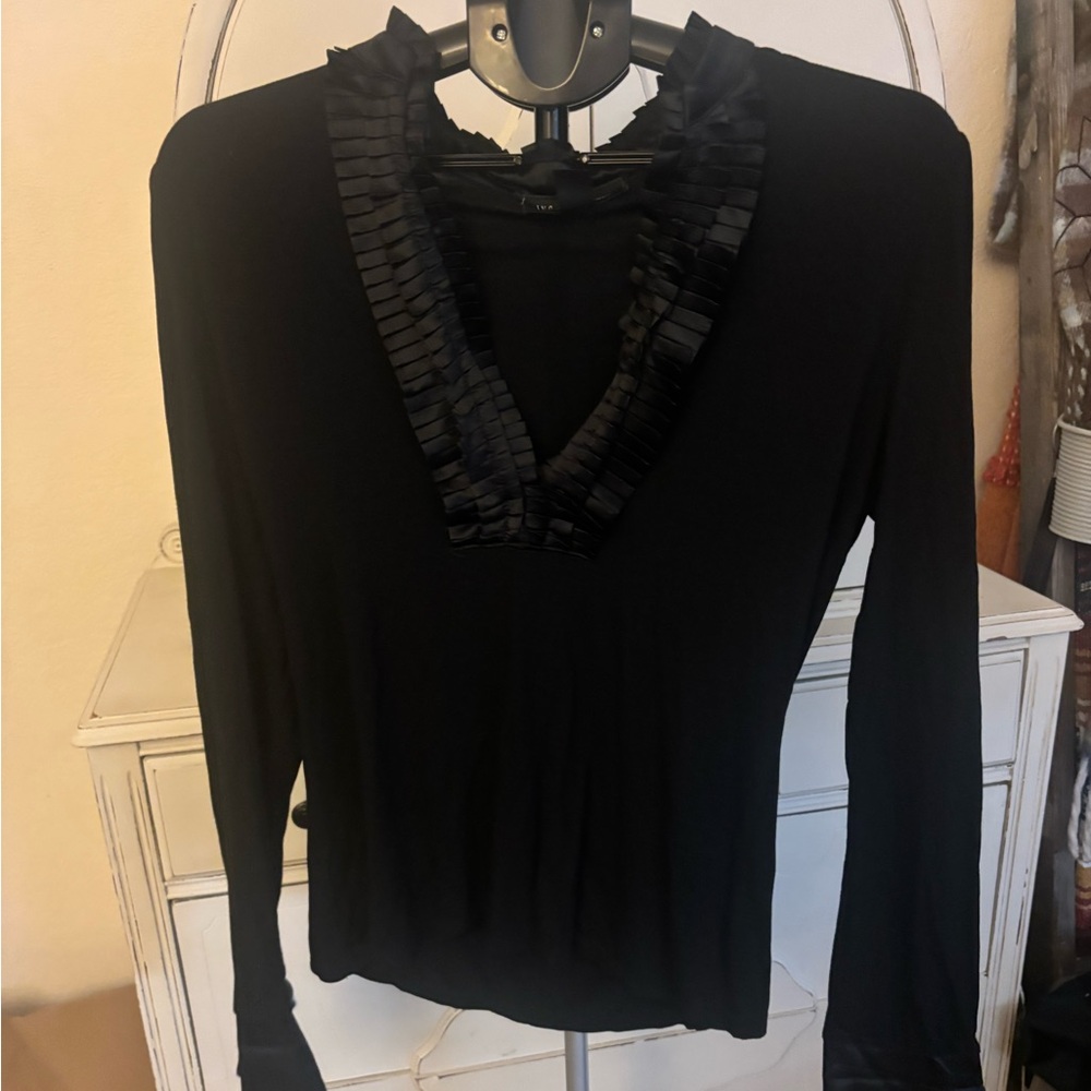INC International Concepts Black V-Neck Blouse